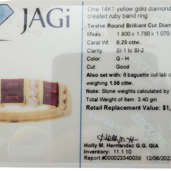 14K Gold Lab Created Ruby & Diamond Ring Size 7.25 Lab Certified  #16168 - Picture 10 of 10